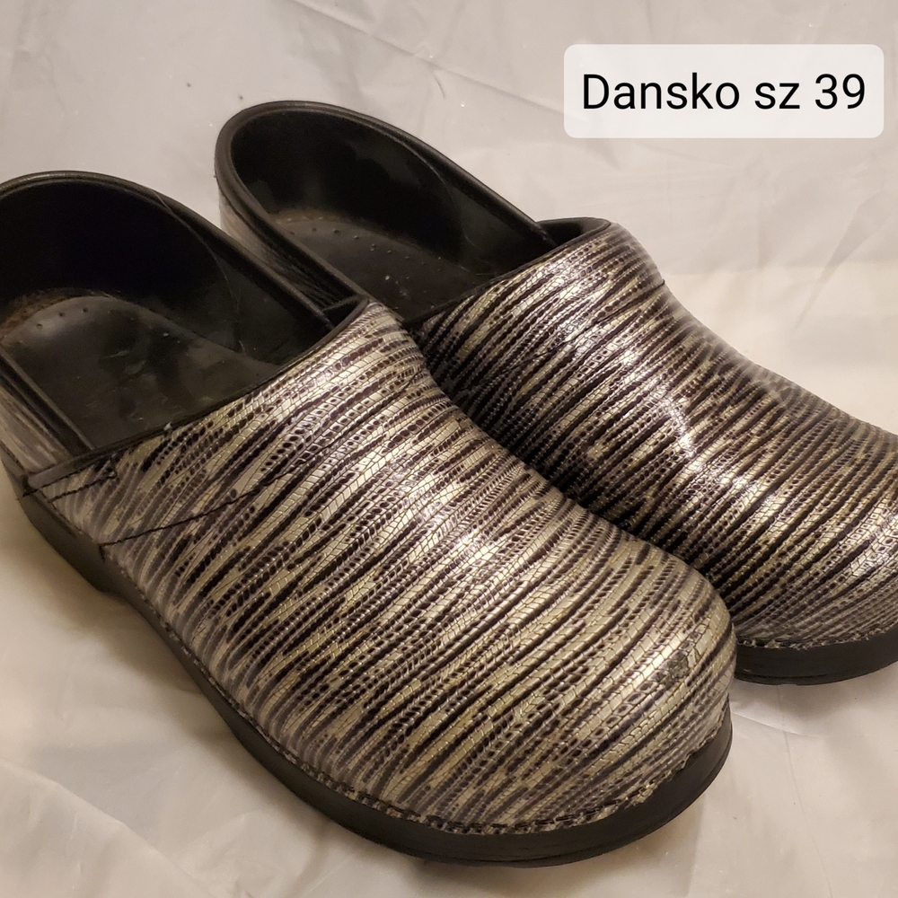Dansko Metallic Black Clogs Sz 8.5